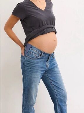 Hatch Indigo Denim Boyfriend Maternity Jeans with Stretch Side Panels Size 28